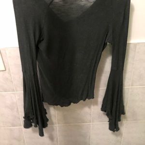 Dark olive green bell sleeve knit top